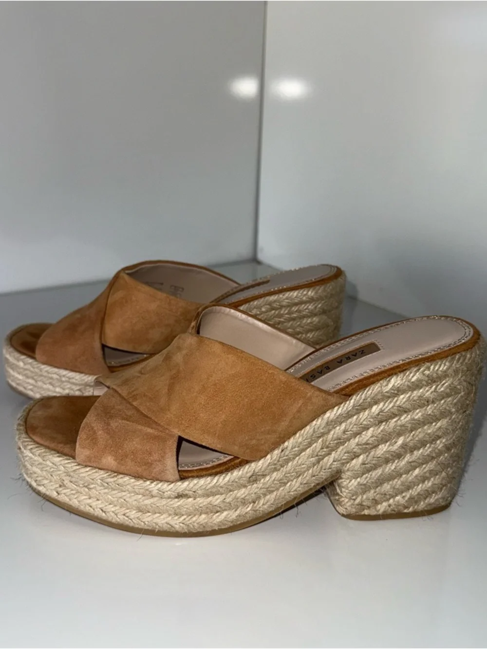 Zara Tan Suede Espadrille Wedge Slides size 37 / 7 - Picture 1 of 5